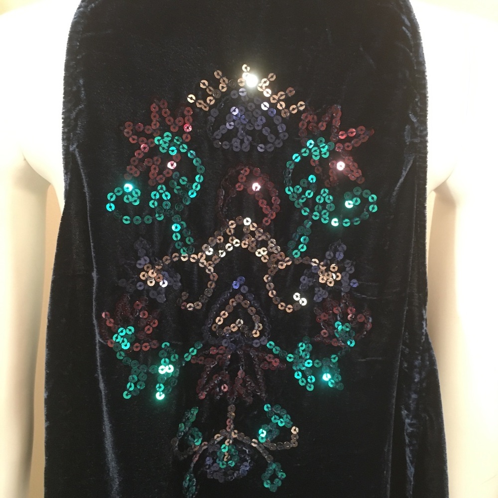 Free People Navy Velvet & Sequin Dress ALine Swing - Picture 2 of 9